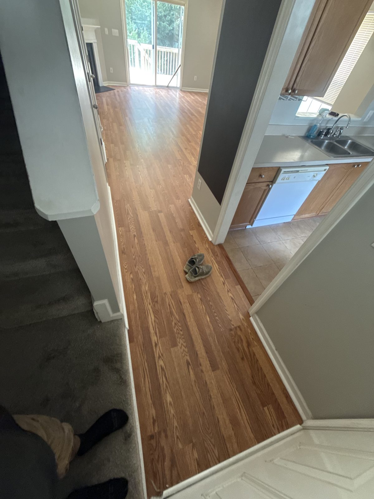 Refinished hardwood flooring, hallway view