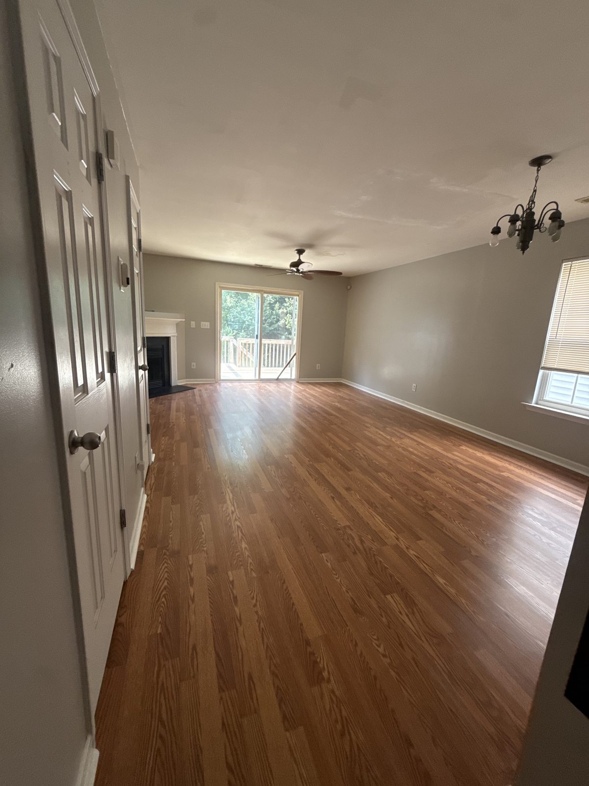 Refinished hardwood flooring, living room view